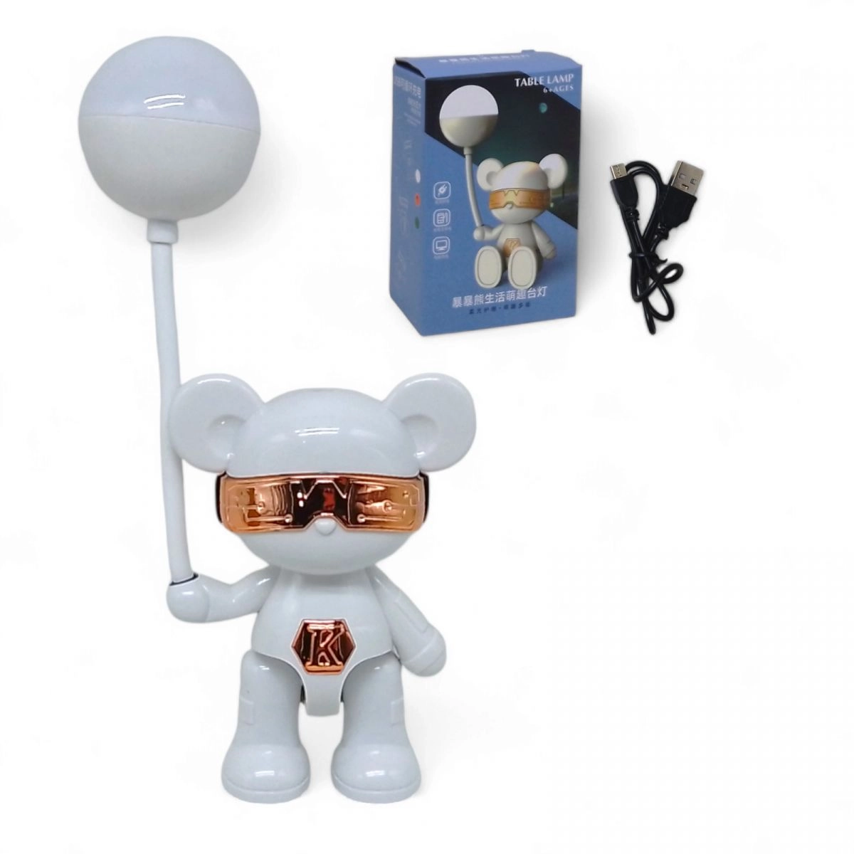 картинка Настольная лампа Мишка с шариком, белая MIC Lamp-Bear1 - NiKids